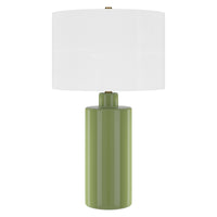 Hudson&Canal Selina 25" Tall Ceramic Table Lamp with Fabric Shade - Tarragon Green/White-Modern contemporary design for your living room, workspace, or bed side table