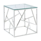 Plata Import Roca 21.75"H Square Side Table with Top Glass- Silver-Contemporary design