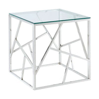 Plata Import Roca 21.75"H Square Side Table with Top Glass- Silver-Contemporary design