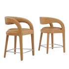 Modway Pinnacle Vegan Leather Counter Stool - Tan Silver - Set of 2-Modern Counter Stool Set