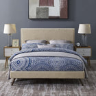 Modway Macie Fabric Queen Platform Bed with Round Splayed Legs - Beige-Ten Wood Support Slats 