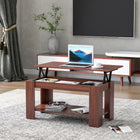 HOMCOM Modern Lift Top Coffee Table Convertible Tea Desk - Brown-2-level extending lift top brings a floating raise workstation