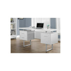 Monarch Specialties 7081 60" Computer Desk - White/Silver Metal-Features 2 storage drawers on top and a bottom file drawer with metal bars for hanging standard or legal sized files, and an easy to clean top for study, writing, or working on your laptop.
