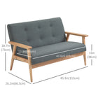 HOMCOM 45" Loveseat Sofa with Rubber Wood Legs - Dark Grey-Rubber wood legs ensure reliable strength when in use