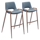Zuo Desi Barstool - Azure Grey/Walnut - Set of 2-Armrest support