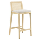 Modway Monarch Wood and Rattan Counter Stool - Antique White Natural Heathered Weave Ivory-Beech Wood Frame