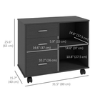 HOMCOM 3 Drawer Mobile Lateral Filing Cabinet with Open Shelves - Black-Three drawers can accommodate letter, A4 size files or other stationery 