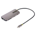 Startech USB C Multiport Adapter 4K 60Hz HDMI Video - 3 Port 5Gbps USB-A Hub - 100W USB Power Delivery Pass-8-in-1 usb-c multiport adapter: Compact USB C hub features a 4K 60Hz HDMI HDR10 port, 3x USB-A 3.2/3.1 Gen 1 (5Gbps) port, SD 3.0 and Micro SD card reader slots; Gigabit Ethernet and a shared USB-C Power/USB 2.0 Data port. 100W Power Delivery Pass-Through
