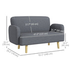HOMCOM 2 Seater Sofa Couch with Thick Padding and Wood Legs - Grey-7.1" (18 cm) ground gap accommodates robot vacuum cleaners