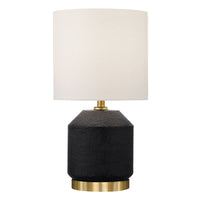 Hudson&Canal Esther 15" Tall Textured Ceramic Table Lamp with Fabric Shade - Matte Black/Antique Brass/White-Modern and contemporary design for your living room, workspace, or bed side table