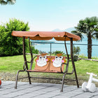 Outsunny 2-Seat Kids Swing Chair Outdoor with Adjustable Canopy - Coffee-The monkey pattern on the surface makes the double seat swing chair full of summer atmosphere, making children like it more 