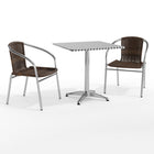 Flash Furniture 27.5" Square Aluminum Indoor-Outdoor Table Set with 2 Dark Brown Rattan Chairs-Table and Chair Set