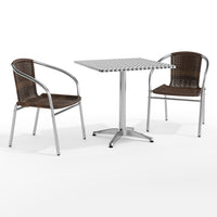 Flash Furniture 27.5" Square Aluminum Indoor-Outdoor Table Set with 2 Dark Brown Rattan Chairs-Table and Chair Set