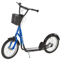Aosom Kick Scooter for Kids Teen with Adjustable Handlebar 2 Brakes Basket - Blue-Wide textured foot deck to keep your feet in place and maintain balance 