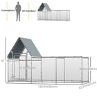 PawHut Large Galvanized Walk-In Chicken Run - 119" x 42" x 68" - Silver-Made with a solid galvanized pipe for a stable structure 
