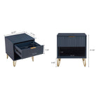 Manhattan Comfort DUMBO 20.07" Modern 1-Drawer Nightstand 2-Piece Set - Midnight Blue-Horizontal Glam Drawer Handles Made of Metal with a Gold Finish