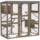 PawHut 59" H Outdoor Wooden Catio Cat Enclosure - Brown-Four doors enhance accessibility and expansion possibilities 