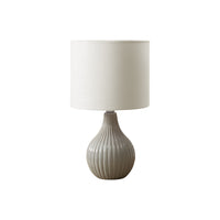 Monarch Specialties 17" H Contemporary Table Lamp - Grey Ceramic / Ivory Cream Shade-This 17"h table lamp features a chic, lustrous grey ceramic base in a tear drop shape with a textured ribbed design, perfectly complemented with an ivory fabric shade, adding a fashionable touch to your living room, bedroom, or office