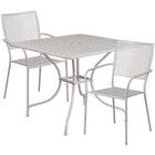 35.5'' Square Light Grey Indoor-Outdoor Steel Patio Table Set with 2 Square Back Chairs [CO-35SQ-02CHR2-SIL-GG]-Set Includes Table and 2 Chairs