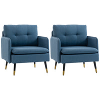 HOMCOM Modern Accent Chair with Wide Lounge Seat - Button Tufted for Bedroom - Dark Blue - 2 Pack-Comes as a set of two living room chairs, great for creating a cozy corner
