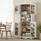 HOMCOM 73" H Kitchen Pantry Cabinet with Door Shelves - White-Three-level adjustable shelves customize space for tall bottles, jars, and cookware 
