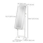 HOMCOM Lockable Mirror Jewelry Cabinet with LED Light - 18" L x 14.25" W x 59.75" H - White-Can be locked for security when you're not around, comes with two keys 