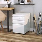 Vinsetto 3-Drawer Steel Letter/A4 Filing Cabinet with Lock & Wheels - White-A free stationery tray is included to keep small items in order   
