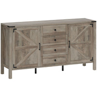 HOMCOM Farmhouse 59.2" L Sideboard Buffet Cabinet with Thick Top - Grey Wash-A wide countertop comfortably fits your coffee maker, kettle and all your brewing essentials