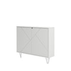 Nexera Slim 2-Door Storage Accent Cabinet - Floating And Wall Mount Bar - White-With its shallow depth, this piece of furniture, enhanced by its hairpin legs, offers discreet storage space on two internal shelves behind its double MDF doors with geometrically patterned textured lacquer finish