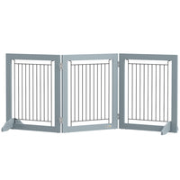PawHut Folding Freestanding Pet Gate with 2 Support Feet - Grey-Made of MDF and steel for sturdiness 