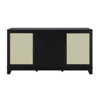 Manhattan Comfort Sheridan 59.05" Mid-Century Modern Sideboard Cabinet - Black-Modern Cane Sideboard for Dining Room Use