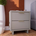 Manhattan Comfort Granville 18.11" Modern 2-Drawer Nightstand - Light Grey-Includes 2 Full Extension Drawers with Top Drawer Designed in Vertical Textured Ribbed Lines Made from Solid Wood