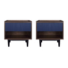Manhattan Comfort Duane 20.23" Mid-Century Modern Nightstand 2-Piece Set - Dark Brown/Navy Blue-Mid-Century Modern Nightstand for Bedroom and Living Room Use. Set of 2