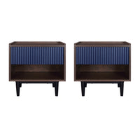 Manhattan Comfort Duane 20.23" Mid-Century Modern Nightstand 2-Piece Set - Dark Brown/Navy Blue-Mid-Century Modern Nightstand for Bedroom and Living Room Use. Set of 2