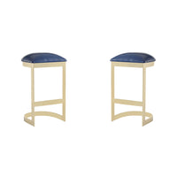 Manhattan Comfort Aura 16.54" Modern Faux Leather Upholstered Bar Stool- Blue and Polished Brass - 2 Pack-Modern Backless Barstool Perfect for Elegant Bar and Kitchen Use. Set of 2