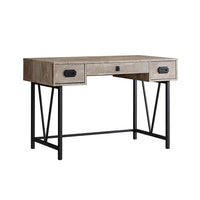 Monarch I 7414 Wood Grain with Black Metal Computer Desk - Taupe-Thick paneled computer desk finished in a warm taupe reclaimed wood-look, with attractive black metal legs