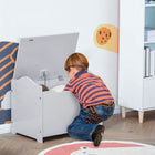 Qaba Kids Wooden Toy Storage Box Organizer Chest with Magnetic Hinge - Grey-Quality pneumatic rod can avoid the sudden falling of the lid to prevent your kid from injured, Ample internal storage space can hold your kids' toys, books, clothes, etc
