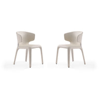 Manhattan Comfort Conrad 20.47" Mid-Century Modern Faux Leather Upholstered Dining Chairs - Cream - Set of 2-Mid-Century Modern Dining Chair for Dining Room Use. Set of 2