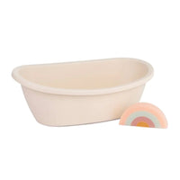 Miniland Bathtub and Rainbow Sponge Set-Baby bath tub made of bioplastic from sugarcane for bathing Miniland dolls of up to 16-3/8". A rainbow-shaped sponge comes with it.
