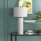 Hudson&Canal Elise 30"" Tall Table Lamp with Fabric Shade - Marble/Black/White-Rated for one 60W incandescent bulb - 9W LED bulb, 13W fluorescent (CFL) bulb, or 9W self-ballasted LED bulb, E26-base bulb, Bulb not included