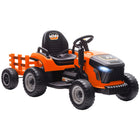 Qaba 12V Kids Ride On Tractor with Trailor and Remote Control - Orange-Detachable trailer allows transport of items, boosting role-play and storage 