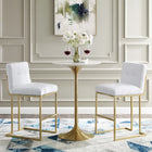 Modway Privy Gold Stainless Steel Upholstered Fabric Bar Stool - Gold White - Set of 2-Soft Polyester Fabric Upholstery