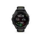 Garmin Forerunner 265S GPS Running and Triathlon Smartwatch - Black Bezel, Case - Black/Amp Yellow Silicone Band-Multi-band GNSS with SatIQ technology provides superior positioning accuracy in challenging environments while also optimizing the device's battery life