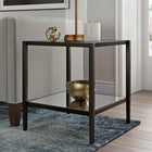 Hudson&Canal Hera 20"W Square Side Table with Mirror Shelf - Blackened Bronze-Features easy assembly