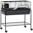PawHut 35" H Rolling Small Animal Cage with Detachable Stand and Water Dispenser - Dark Grey-Suitable for rabbits, guinea pigs, pet minks, chinchillas, and other small pets 