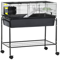 PawHut 35" H Rolling Small Animal Cage with Detachable Stand and Water Dispenser - Dark Grey-Suitable for rabbits, guinea pigs, pet minks, chinchillas, and other small pets 