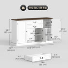 HOMCOM Farmhouse 57.9" L Sideboard Buffet Cabinet with Charging Station - White Wood Grain-1.2" (3 cm) thick top and stable pedestal base hold up to 190 lb. (86 kg) with anti-tipping safety kit