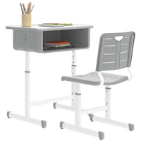 Qaba Kids Desk & Chair Set, Height Adjustable Children Study Desk & Chair - Grey-Desk and chair heights adjust, growing with your child from ages 3 to 12
