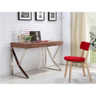 Plata Import Mac Desk Office Desk Writing Desk Wood Veneer With Stainless Steel Legs - Brown-MDF and wood veneer with stainless steel legs