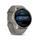 Garmin Venu 4 Smartwatch - 45 mm - Silver with Silver Gray Silicone Band-Everyday utility: A bright LED flashlight provides convenient illumination when you need it. Make and take phone calls from your wrist when your watch is paired to your smartphone. You can even control watch functions with voice commands — or use your smartphone’s voice assistant to respond to text messages and more